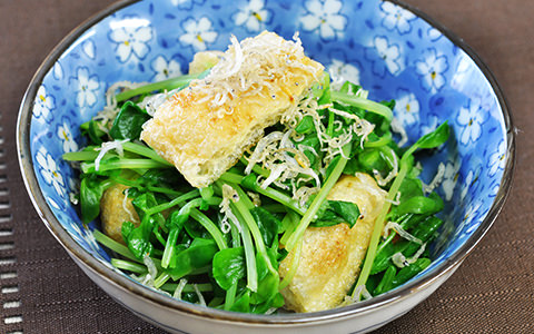 豆苗と油揚げのポン酢がけ